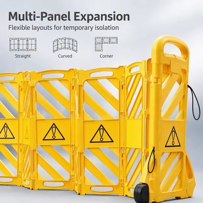 quality ROADSAFE ความยาว 3900 มม. แผงกั้นจราจรแบบพับได้พร้อมล้อ แผงกั้นถนนแบบยืดหดได้สำหรับงานก่อสร้างถนน factory